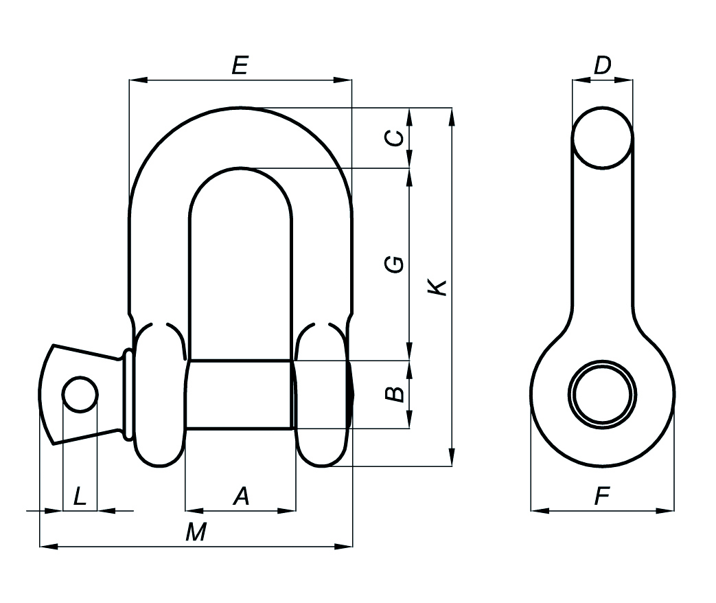 Dimensiones grillete recto bulón roscado clase 6
