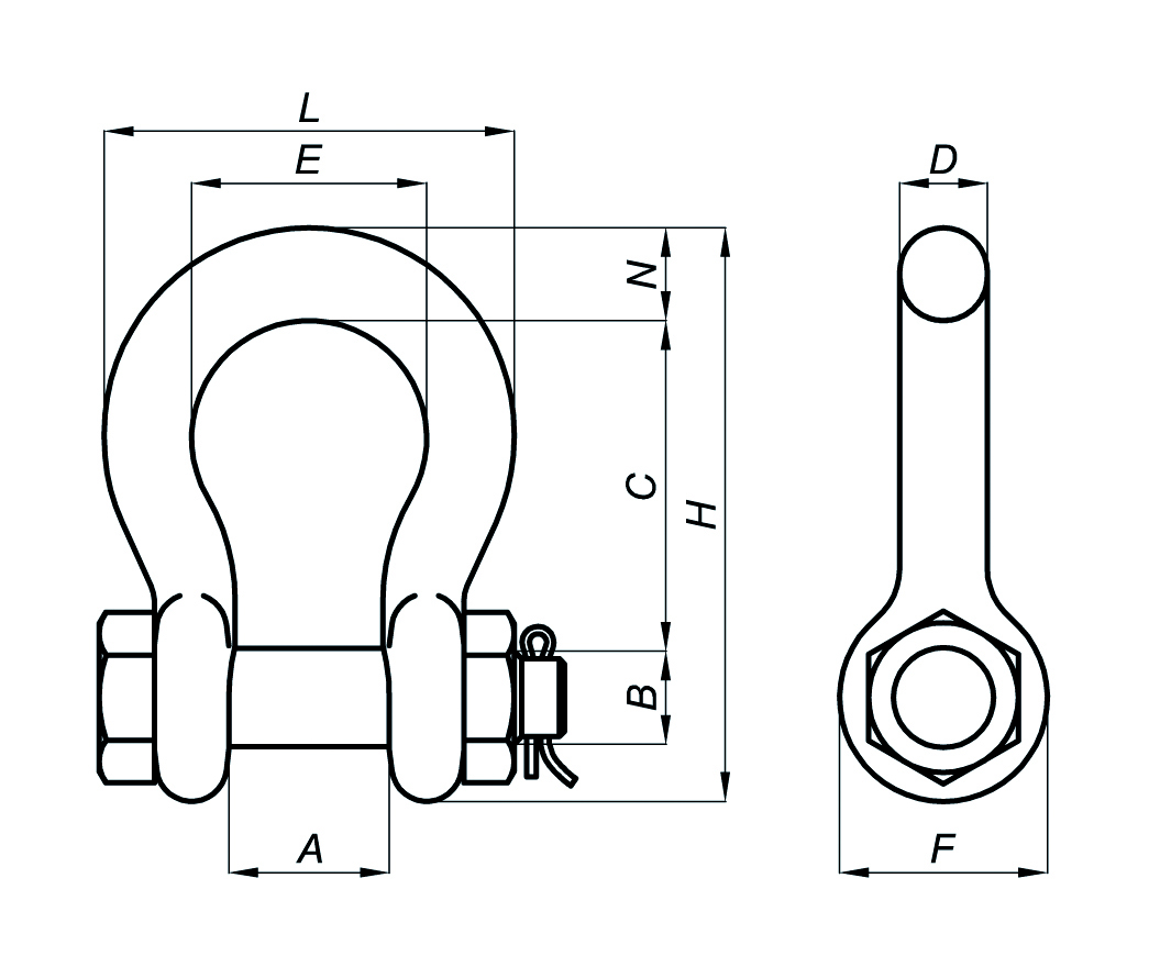 dimensiones grillete lira tuerca pasador clase 6