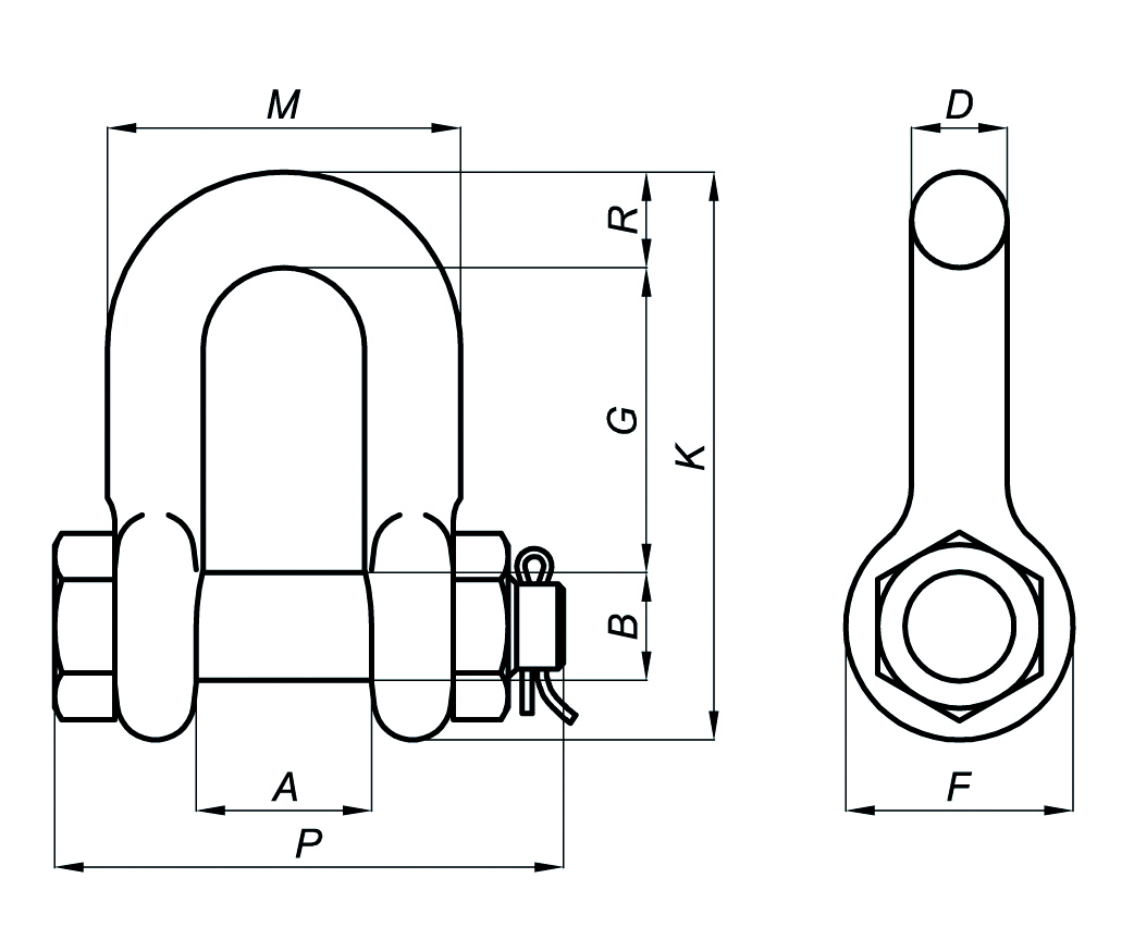 dimensiones grillete recto tuerca pasador