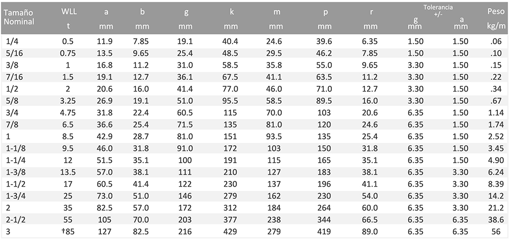 cuadro grillete recto tuerca pasador